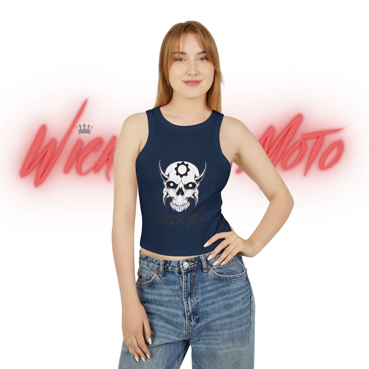 Wicked Moto Customs Logo Women's Micro Rib Racer Tank Top