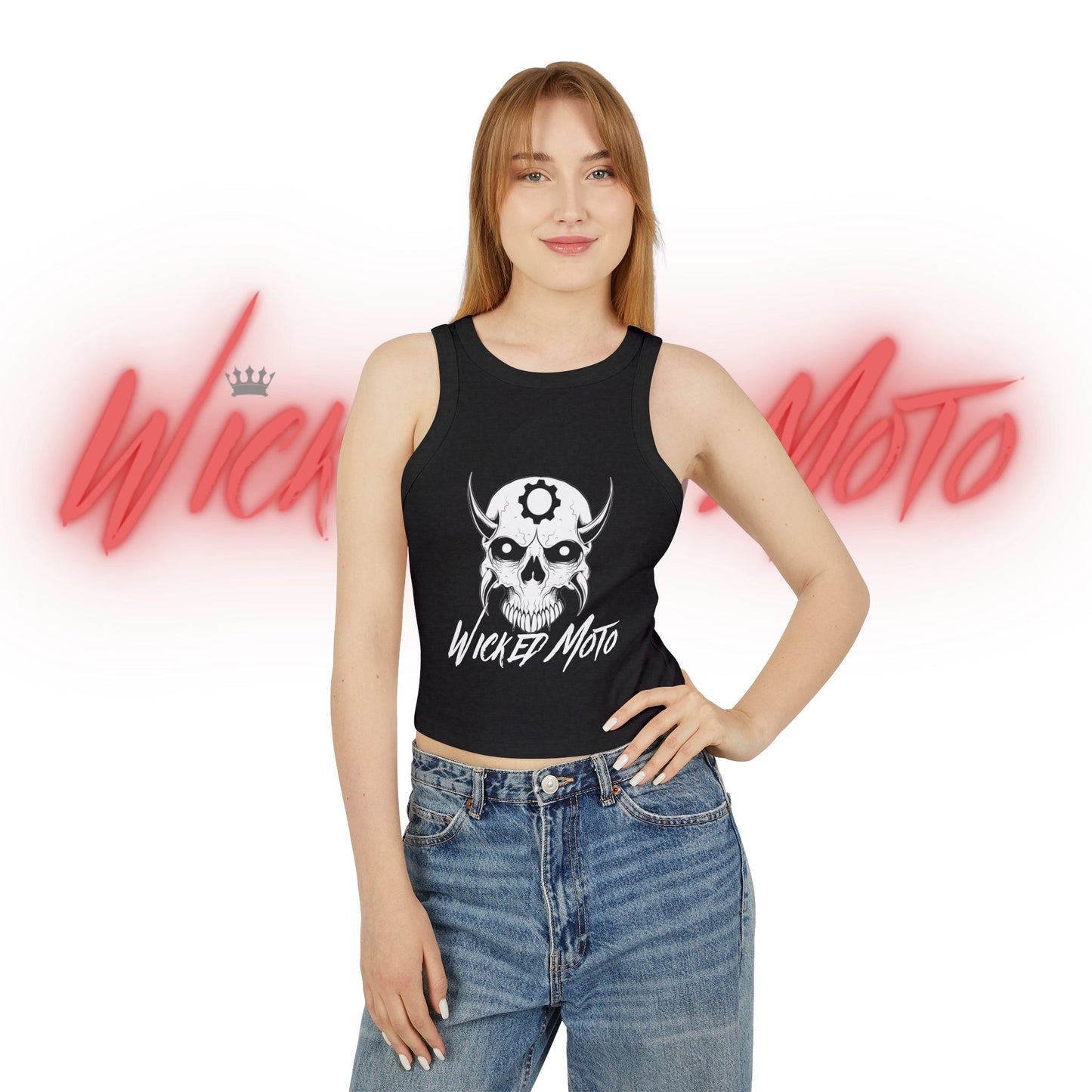 Wicked Moto Customs Logo Women's Micro Rib Racer Tank Top