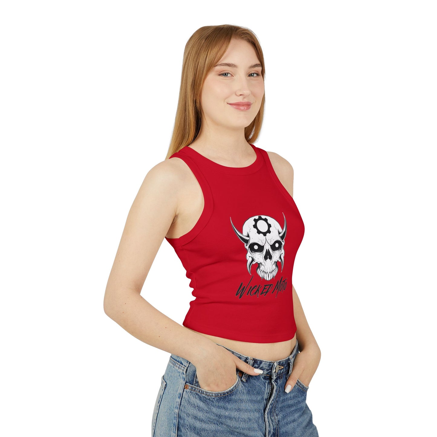 Wicked Moto Customs Logo Women's Micro Rib Racer Tank Top